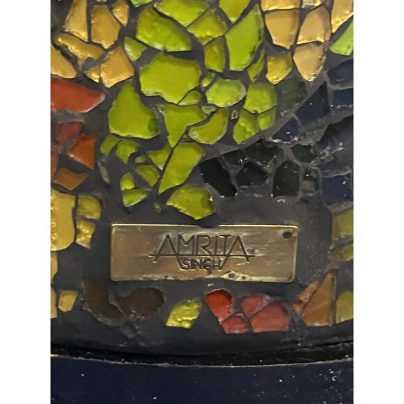 Vintage Amrita Singh Green Orange Gold Buddha Head Mosaic Sculpture 15" Tall - Picture 2 of 6